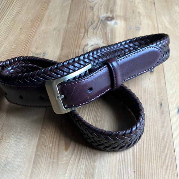 Braided 1.25” Wide Brown Men’s Belt 38/95 Leather Tabs Synthetic Stretchy - Picture 1 of 5